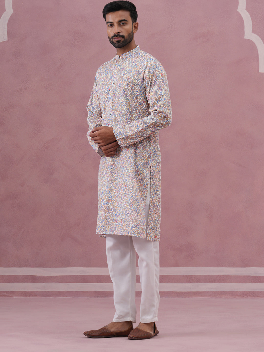 DesiQlo Men Embroidered Kurta Pyjama Set - Multicolor - 65KP_P_5389Mul