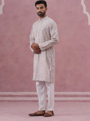 Traditional Cotton Blend Embroidered Kurta Pyjama (65KP P 5389 Multi ) [FF] [A-1-4]