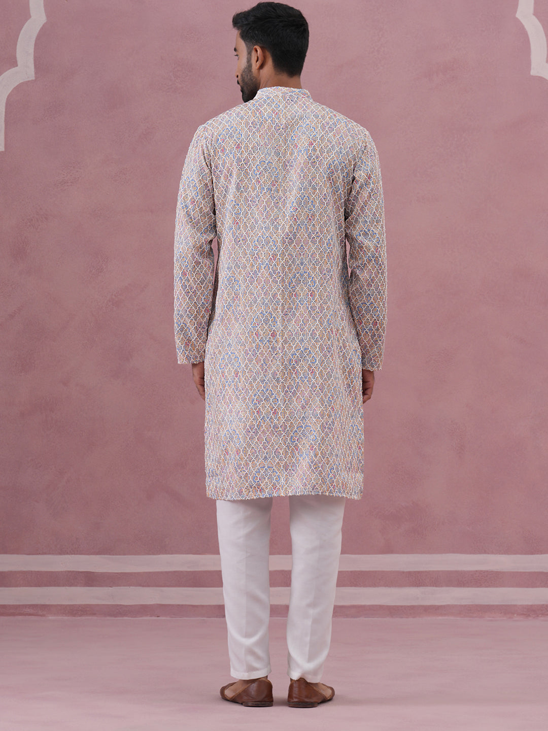 DesiQlo Men Embroidered Kurta Pyjama Set - Multicolor - 65KP_P_5389Mul