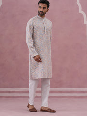 Traditional Cotton Blend Embroidered Kurta Pyjama (65KP P 5389 Multi ) [FF] [A-1-4]