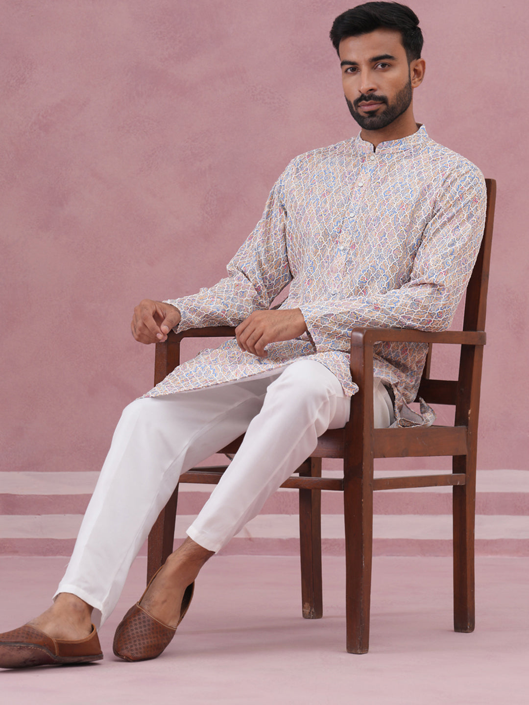 DesiQlo Men Embroidered Kurta Pyjama Set - Multicolor - 65KP_P_5389Mul