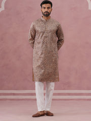 Men’s Thread Work & Printed Kurta Pyjama Set (65KP P 5390 Beige ) [FF] [A-1-4]