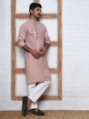 Men’s Silk Blend Embroidered Kurta Pyjama Set ( 65KP P 5392 P 5392Peach )