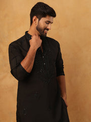 Silk Blend Embroidered Kurta Pyjama Set for Men (65KP 5399 Black ) [FF] [B-1-2]