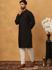 Silk Blend Embroidered Kurta Pyjama Set for Men (65KP 5399 Black ) [FF] [B-1-2]