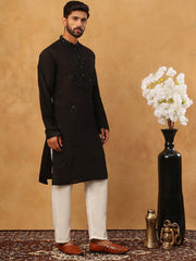 Silk Blend Embroidered Kurta Pyjama Set for Men (65KP 5399 Black ) [FF] [B-1-2]