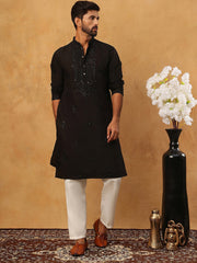 Silk Blend Embroidered Kurta Pyjama Set for Men (65KP 5399 Black ) [FF] [B-1-2]