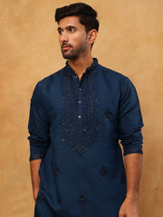 Silk Blend Embroidered Kurta Pyjama Set for Men (65KP 5399 Royal ) [FF] [B-1-2]