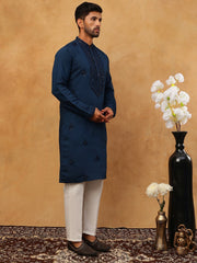Silk Blend Embroidered Kurta Pyjama Set for Men (65KP 5399 Royal ) [FF] [B-1-2]