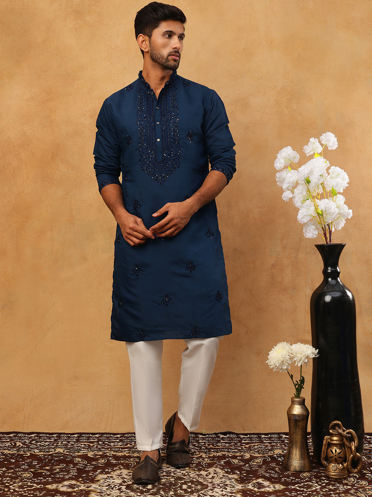 DesiQlo Men Floral Kurta Pyjama Set - Multicolor
