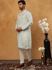 Silk Blend Embroidered Kurta Pyjama (65KP 5400 Blue ) [FF] [B-1-2]