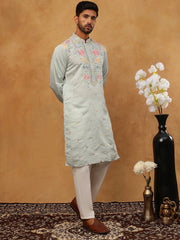 Silk Blend Embroidered Kurta Pyjama (65KP 5400 Blue ) [FF] [B-1-2]
