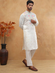 Silk Blend Embroidered Kurta Pyjama (65KP 5400 White ) [FF] [B-1-2]