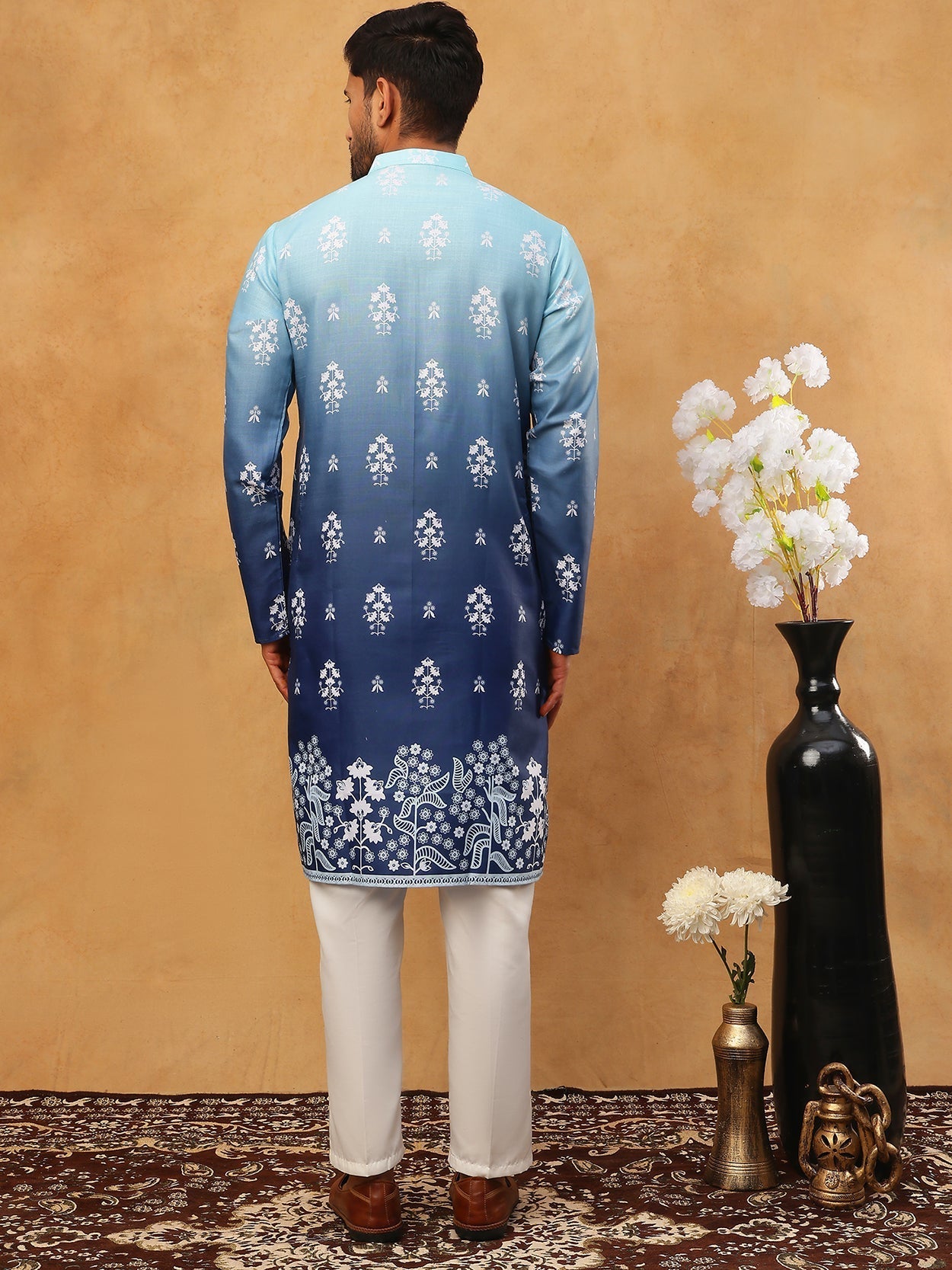 DesiQlo Men Floral Kurta Pyjama Set - Blue - 65KP_5405Blue_S