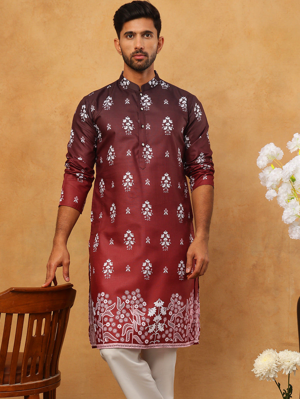 Printed Cotton Blend Kurta Pyjama Set (65KP 5405 Maroon ) [FF] [P-8-7]