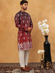 Printed Cotton Blend Kurta Pyjama Set (65KP 5405 Maroon ) [FF] [P-8-7]