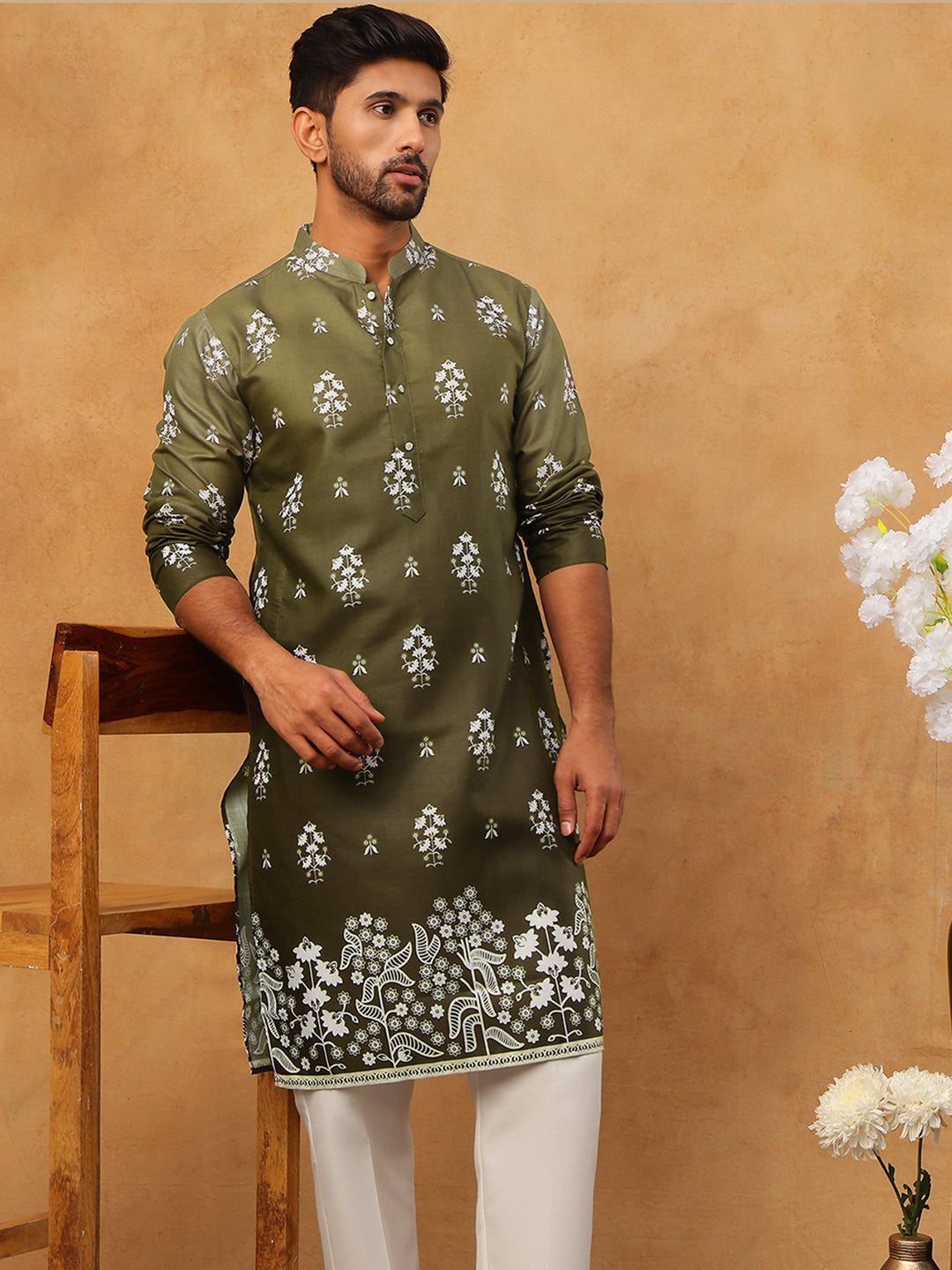 Printed Cotton Blend Kurta Pyjama Set (65KP 5405 Olive ) [FF] [P-8-7]