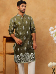 Printed Cotton Blend Kurta Pyjama Set (65KP 5405 Olive ) [FF] [P-8-7]