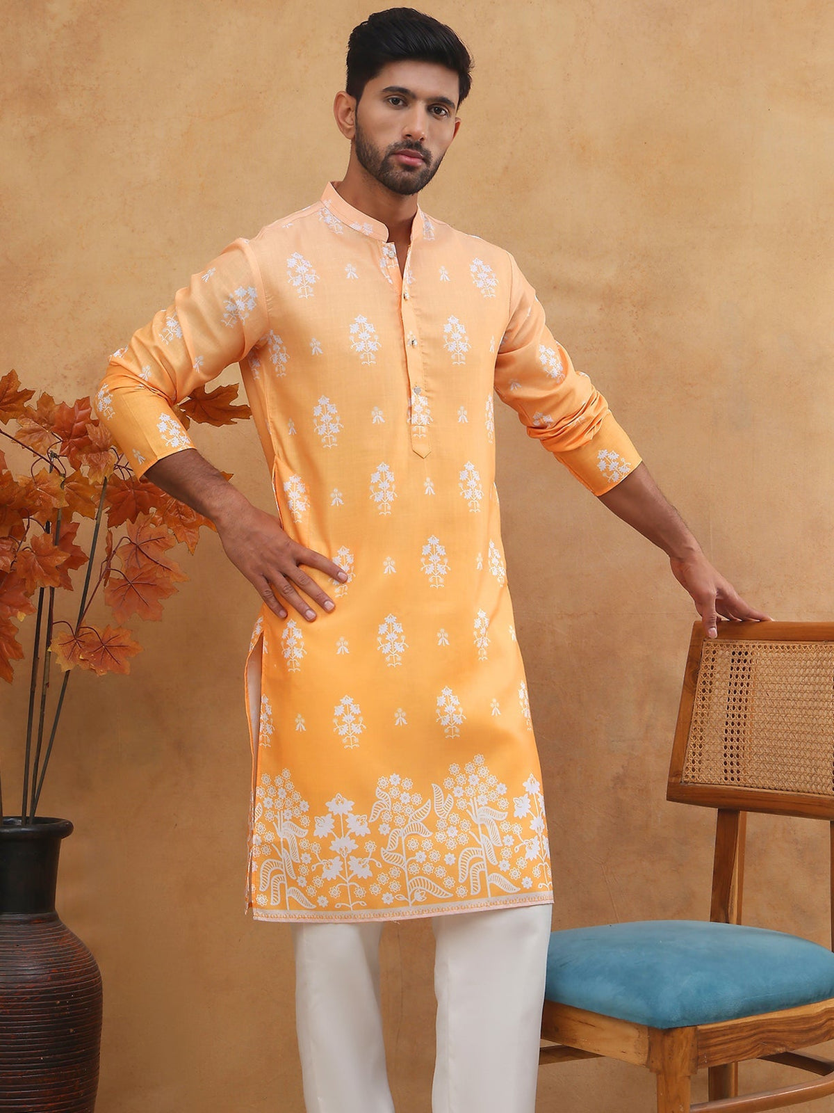 Printed Cotton Blend Kurta Pyjama Set (65KP 5405 Orange ) [FF] [P-8-7]