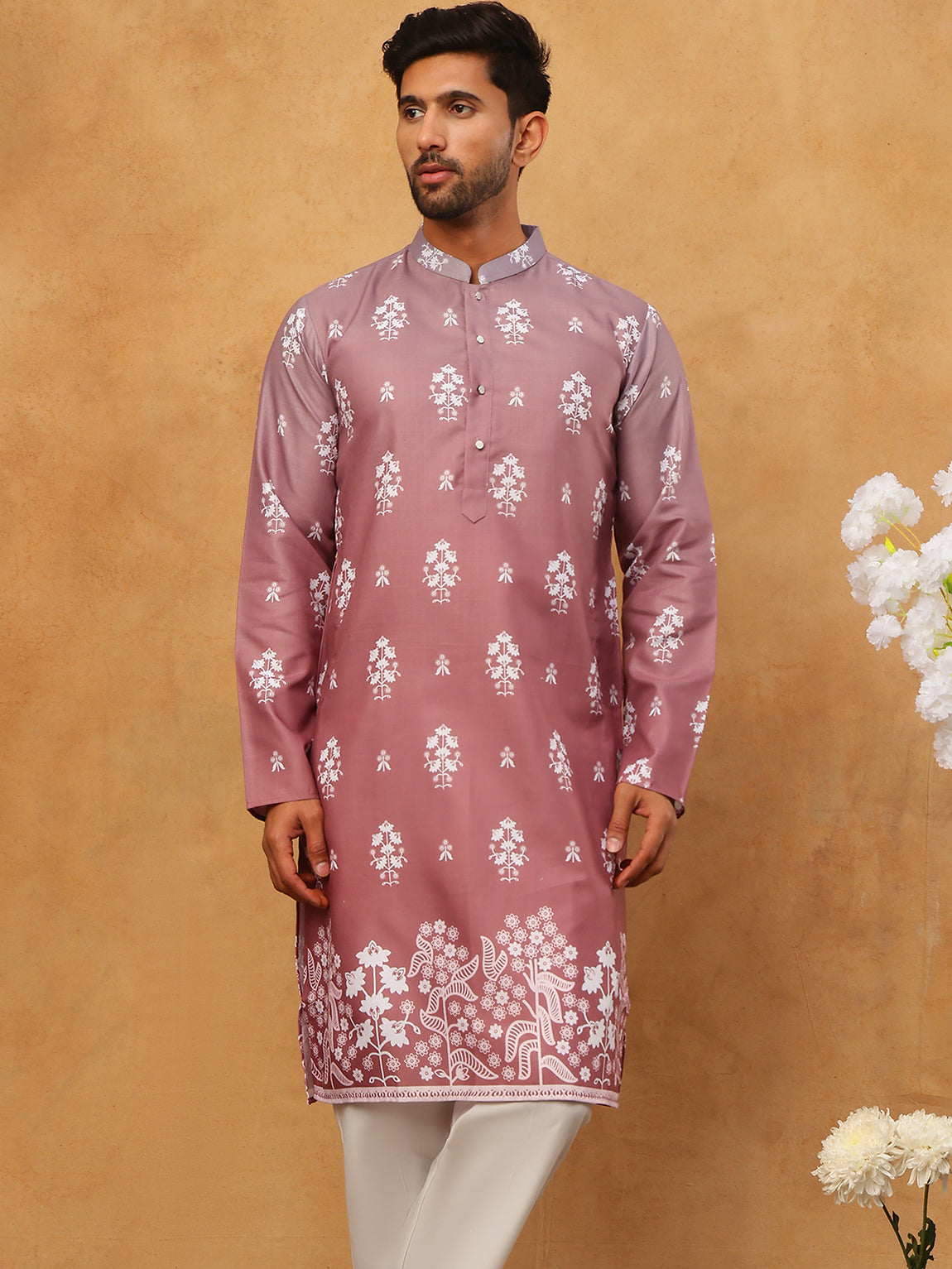 DesiQlo Men Floral Kurta Pyjama Set - Pink