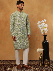 Printed & Embroidered Kurta Pyjama Set (65KP 5406 Green ) [FF] [G-8]