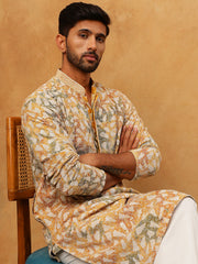 Printed & Embroidered Kurta Pyjama Set (65KP 5406 Mustard ) [FF] [G-8]