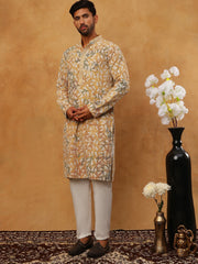 Printed & Embroidered Kurta Pyjama Set (65KP 5406 Mustard ) [FF] [G-8]