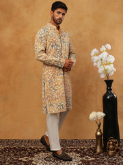 Printed & Embroidered Kurta Pyjama Set (65KP 5406 Mustard ) [FF] [G-8]