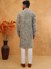 Printed & Embroidered Kurta Pyjama Set (65KP 5406 Olive ) [FF] [G-8]