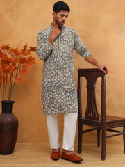Printed & Embroidered Kurta Pyjama Set (65KP 5406 Olive ) [FF] [G-8]