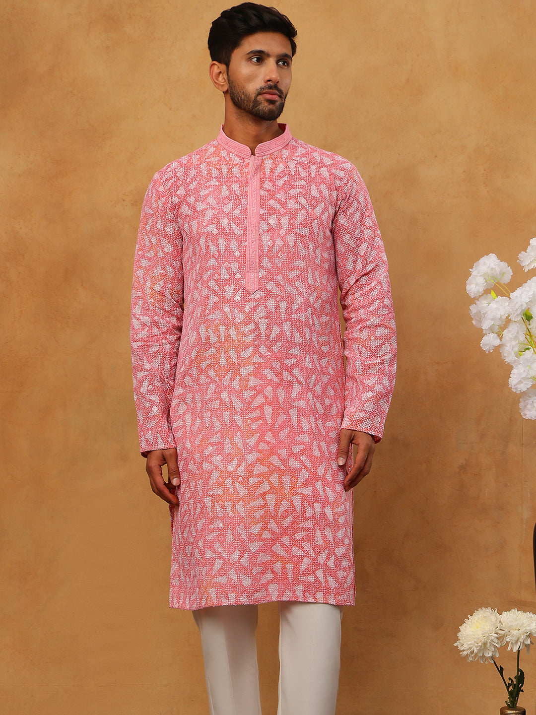 Printed & Embroidered Kurta Pyjama Set (65KP 5406 Pink ) [FF] [G-8]
