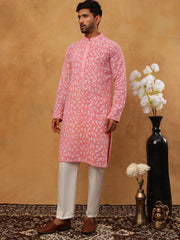 Printed & Embroidered Kurta Pyjama Set (65KP 5406 Pink ) [FF] [G-8]