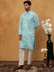 Printed & Embroidered Kurta Pyjama Set (65KP 5406 Sky ) [FF] [G-8]