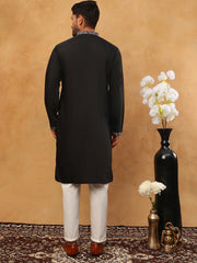 Embroidered Silk Blend Kurta Pyjama Set (65KP 5407 Black ) [FF] [D-1]