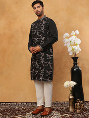 Embroidered Silk Blend Kurta Pyjama Set (65KP 5407 Black ) [FF] [D-1]