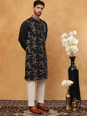 Embroidered Silk Blend Kurta Pyjama Set (65KP 5407 Black ) [FF] [D-1]
