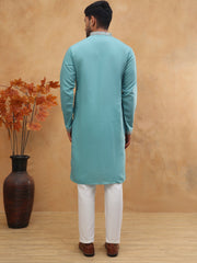 Embroidered Silk Blend Kurta Pyjama Set (65KP 5407 Sky ) [FF] [D-1]