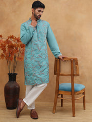 Embroidered Silk Blend Kurta Pyjama Set (65KP 5407 Sky ) [FF] [D-1]