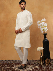 Men’s Ethnic Cotton Embroidered Kurta Pyjama (65KP 5408 White ) [FF] [P-17-18]