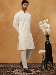 Men’s Ethnic Cotton Embroidered Kurta Pyjama (65KP 5408 White ) [FF] [P-17-18]