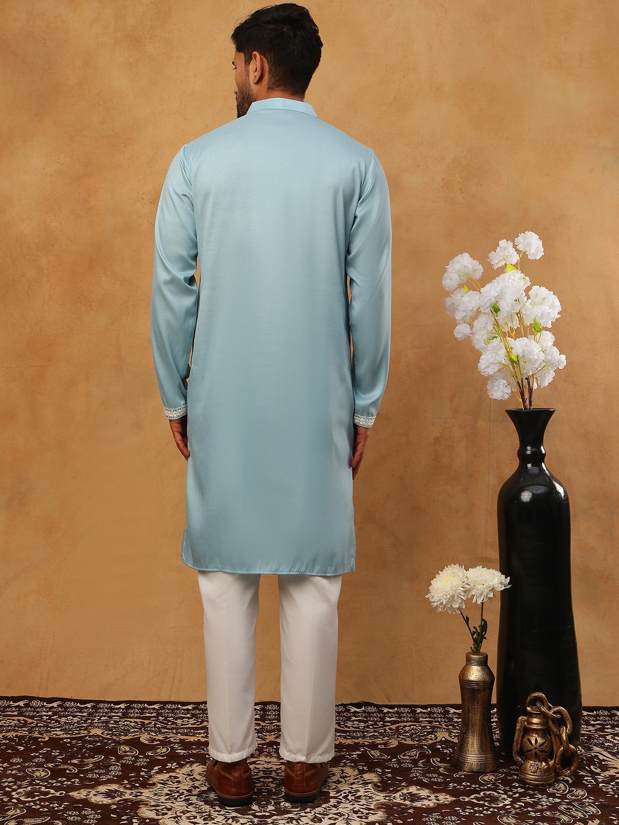 DesiQlo Men Floral Kurta Pyjama Set - Blue - 65KP_5411Blue_S