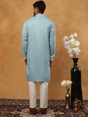 Traditional Silk Blend Embroidered Kurta Pyjama (65KP 5411 Blue ) [FF] [F-2-3]