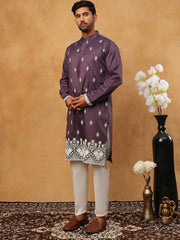 Traditional Silk Blend Embroidered Kurta Pyjama (65KP 5411 Purple ) [FF] [F-2-3]