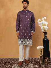 Traditional Silk Blend Embroidered Kurta Pyjama (65KP 5411 Purple ) [FF] [F-2-3]
