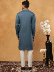 Men Silk Blend Kurta Pyjama with Embroidery (65KP 5412 Teal ) [FF] [F-3]