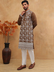 Men Ethnic Embroidered Kurta Pyjama Set (65KP 5413 Brown ) [FF] [Q-11-14]