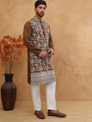 Men Ethnic Embroidered Kurta Pyjama Set (65KP 5413 Brown ) [FF] [Q-11-14]