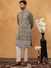 Men Ethnic Embroidered Kurta Pyjama Set (65KP 5413 Grey ) [FF] [Q-11-14]