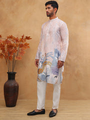 Printed Cotton Blend Kurta Pyjama with Thread Work (65KP 5414 Peach ) [FF] [A-1-4]