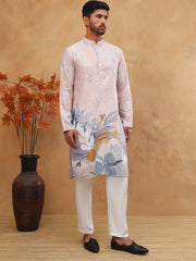 Printed Cotton Blend Kurta Pyjama with Thread Work (65KP 5414 Peach ) [FF] [A-1-4]